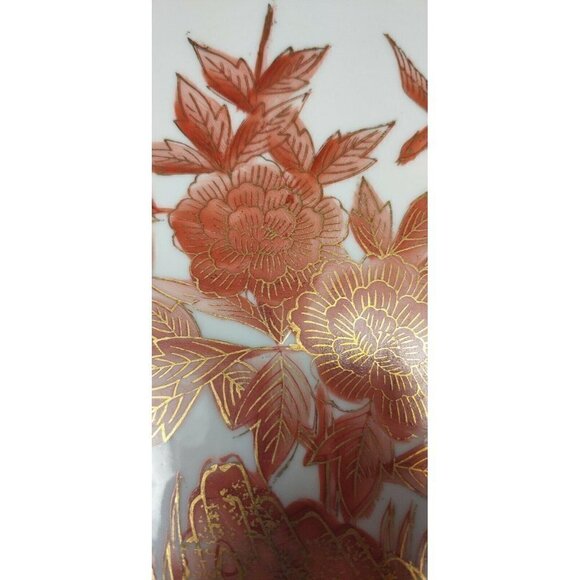 Hand Painted Red Gold Gilt Bird Floral Home Decor Porcelain Square Serving Plate - Picture 4 of 12